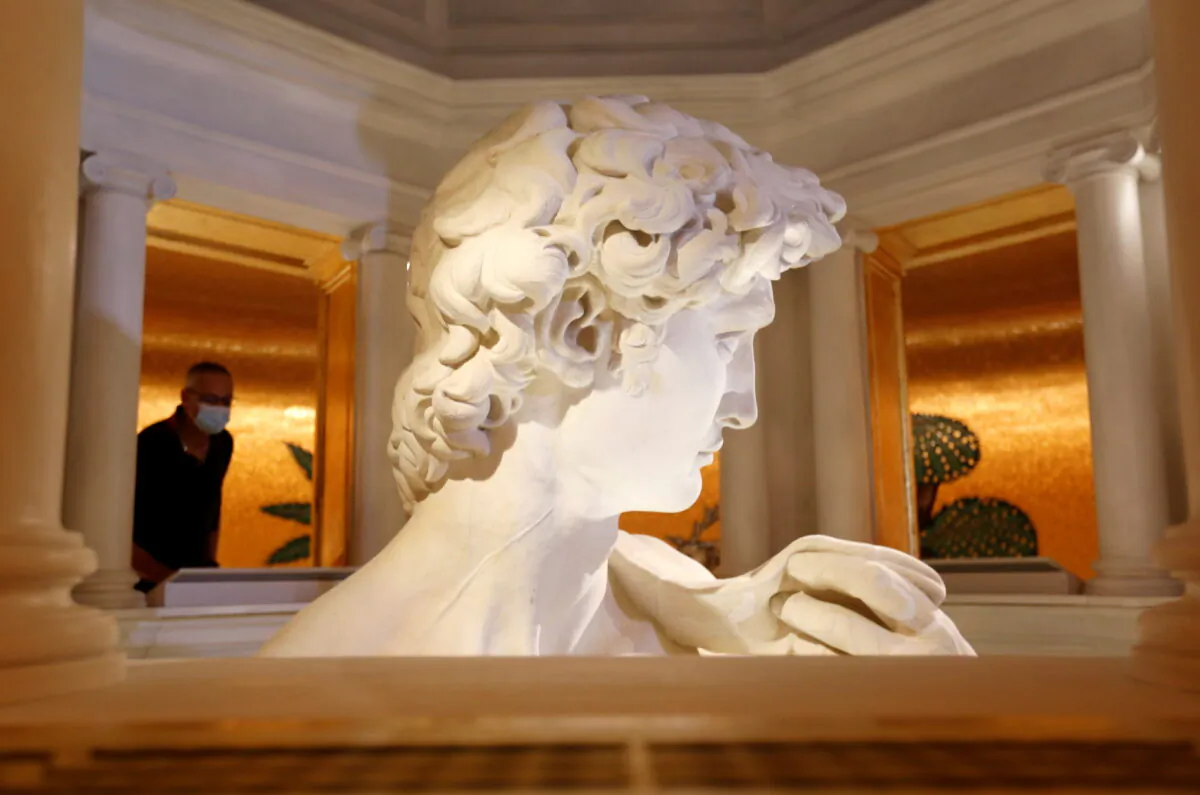 The 3-D twin of Michelangelo's David statue is pictured in the Italian Pavilion at Dubai Expo 2020, in Dubai, United Arab Emirates, on Oct. 5, 2021. (Rula Rouhana/Reuters)