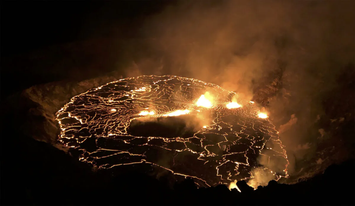 The eruption within in Kilauea volcano's Halemaumau crater at the volcano's summit on Sept. 30, 2021. (USGS via AP)