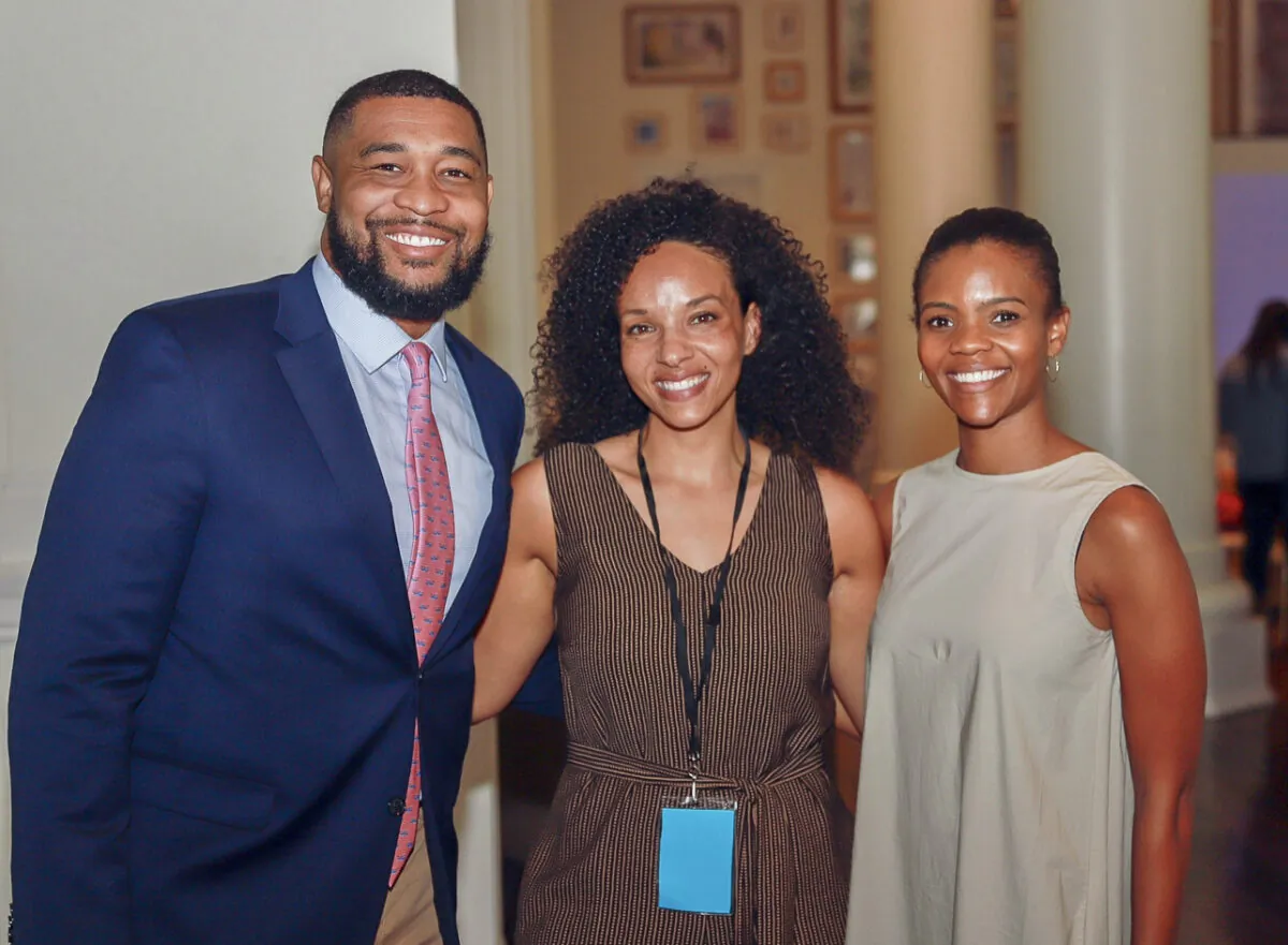 Teacher Kali Fontanilla (C) stands with "Blexit" founders Candace Owens (R) and Brandon Tatum (L). (Courtesy Kali Fontanilla)