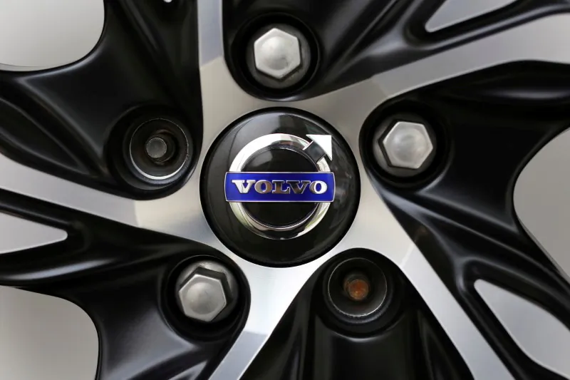 A Volvo logo is seen on a rim displayed at a Volvo showroom in Mexico City, Mexico, on April 6, 2018. (Gustavo Graf/Reuters)