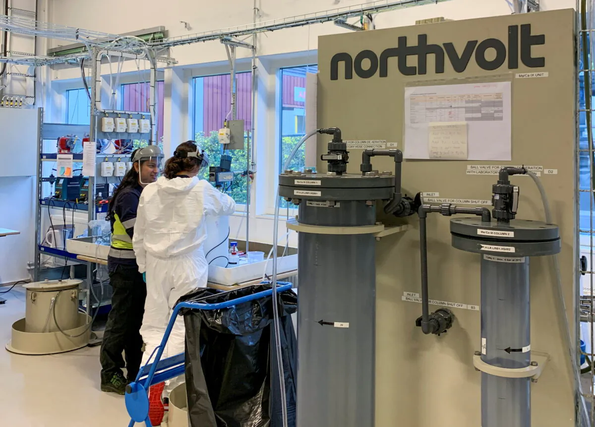 Employees work at the Northvolt facility in Vasteras, Sweden on Sept. 29, 2021. (Helena Soderpalm/Reuters)