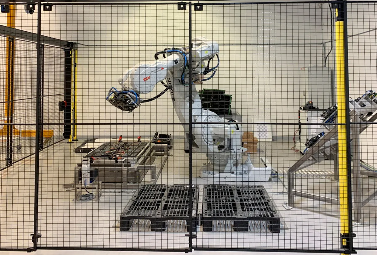 A machine inside the Northvolt facility in Vasteras, Sweden, on Sept. 29, 2021. (Helena Soderpalm/Reuters)