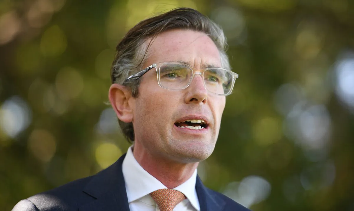 NSW Premier Dominic Perrottet addresses media at NSW Government House, in Sydney, Australia, on Oct. 6, 2021. (AAP Image/Dan Himbrechts)