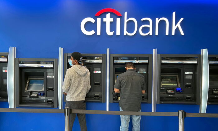 Customers use ATMs at a Citibank branch in the Jackson Heights neighborhood of New York City, on Oct. 11, 2020. (Nick Zieminski/Reuters)