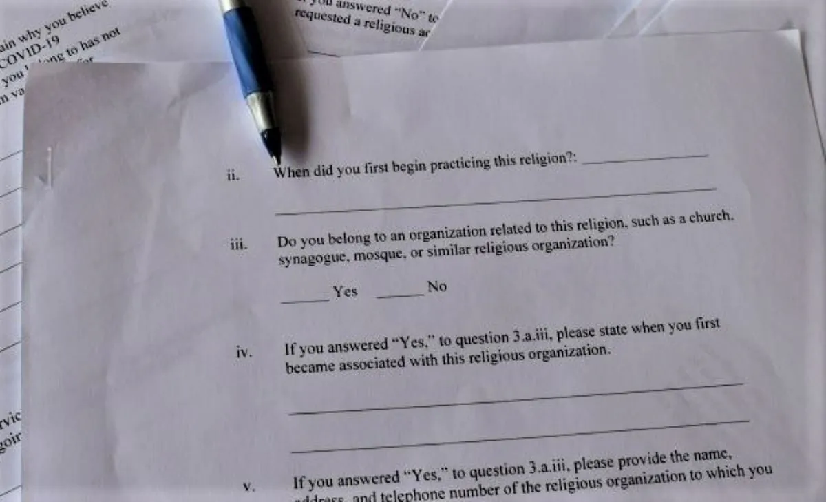 A photo of Pennsylvania based Wellspan Health's new 14-page vaccination religious exemption form on Oct. 7, 2021. (Beth Brelje/The Epoch Times)