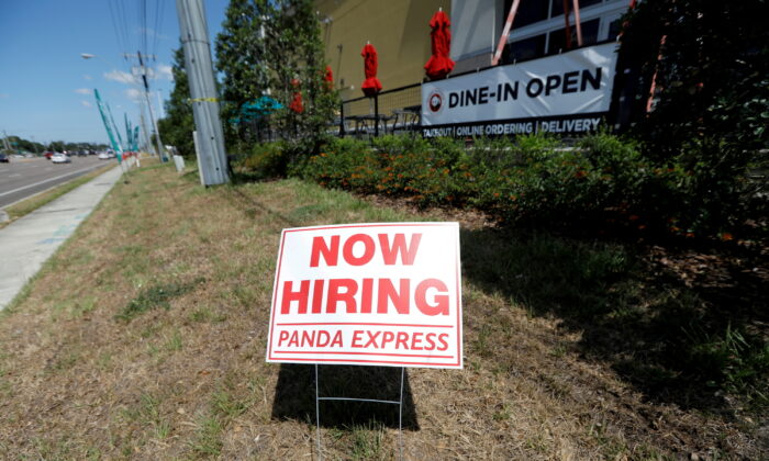 A Panda Express restaurant displays a "Now Hiring" sign in Tampa, Fla., on June 1, 2021. (Octavio Jones/Reuters)