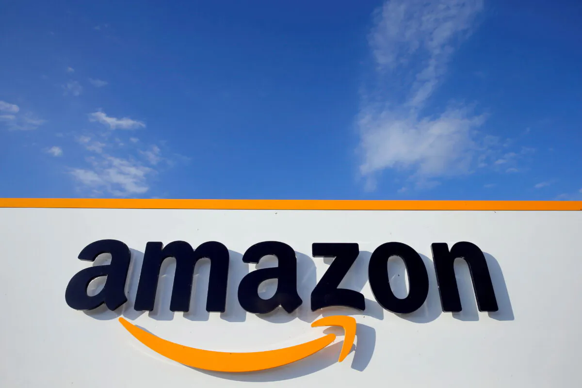 The logo of Amazon is seen at the company logistics center in Boves, France, on Aug. 8, 2018. (Pascal Rossignol/Reuters)