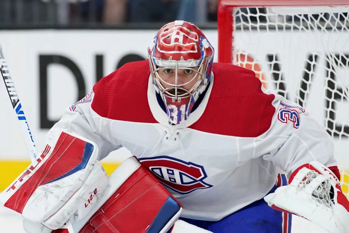Montreal Canadiens goaltender Carey Price (31) plays against the Vegas Golden Knights during Game 2 of an NHL hockey Stanley Cup semifinal playoff series in Las Vegas, on June 16, 2021. (John Locher/AP Photo)
