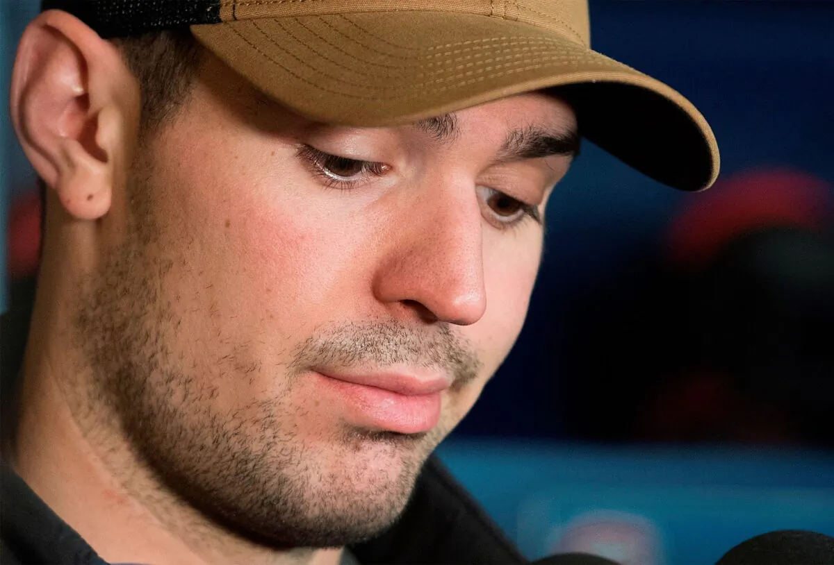 Montreal Canadiens goaltender Carey Price speaks to reporters during an end of season news conference in Brossard, Quebec, on April 9, 2018. (Graham Hughes/The Canadian Press/AP Photo)