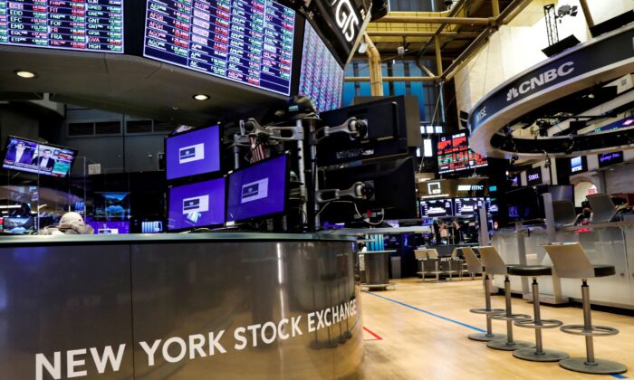 A nearly empty trading floor is seen at the New York Stock Exchange (NYSE) in New York on May 22, 2020. (Brendan McDermid/Reuters)