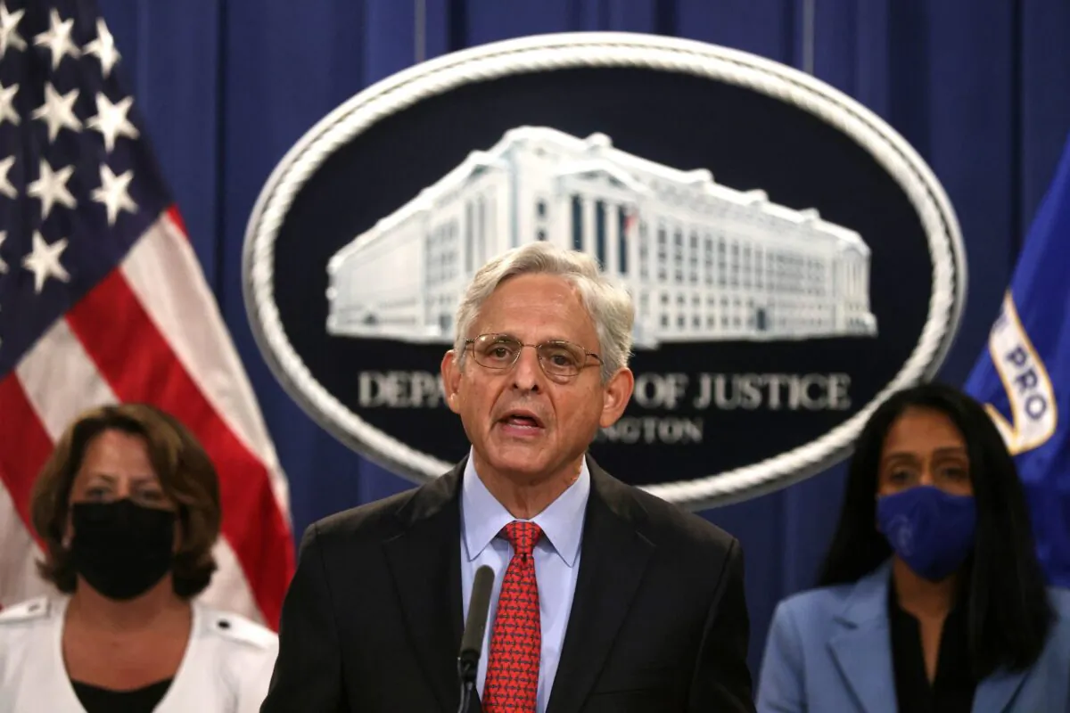 U.S. Attorney General Merrick Garland speaks during a news conference at the Department of Justice in Washington on Sept. 9, 2021. (Alex Wong/Getty Images)