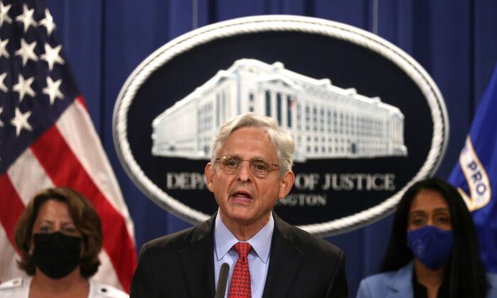 U.S. Attorney General Merrick Garland speaks during a news conference at the Department of Justice in Washington on Sept. 9, 2021. (Alex Wong/Getty Images)