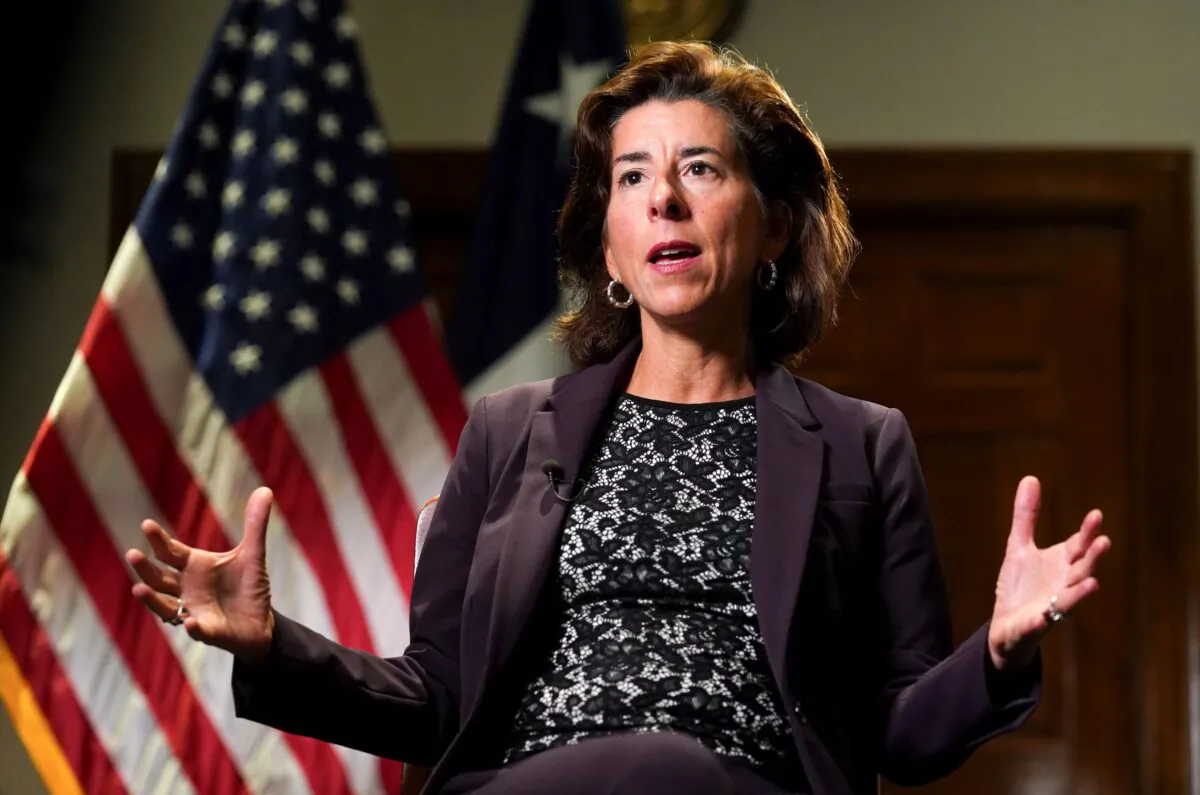 Commerce Secretary Gina Raimondo speaks during a Reuters interview at the Department of Commerce in Washington, on Sept. 23, 2021. (Kevin Lamarque/Reuters)