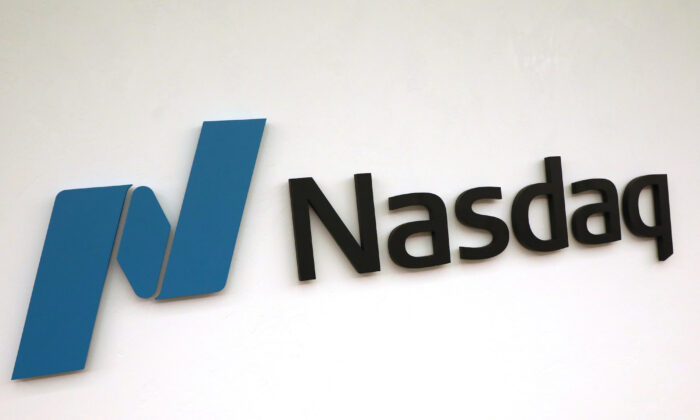  Nasdaq logo is displayed at the Nasdaq Market site in New York, on May 2, 2019. (Brendan McDermid/Reuters)