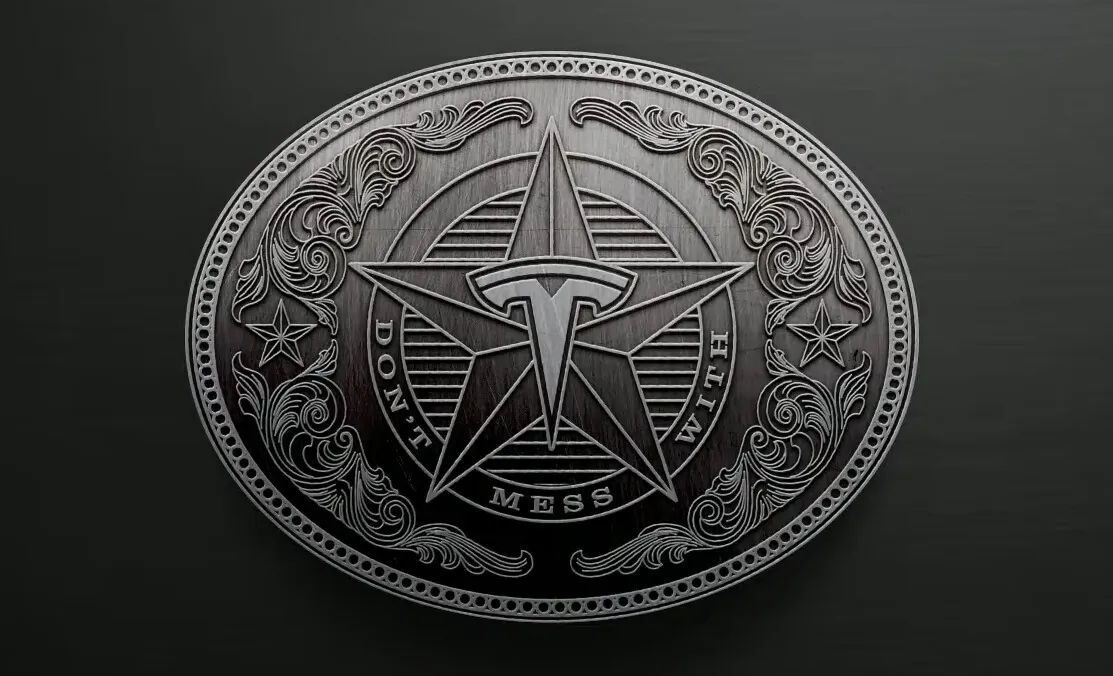 Tesla, Inc., displays a Texas-style logo during the company's 2021 Annual Shareholder Meeting on Oct. 7, 2021. (Screenshot via YouTube/Tesla)