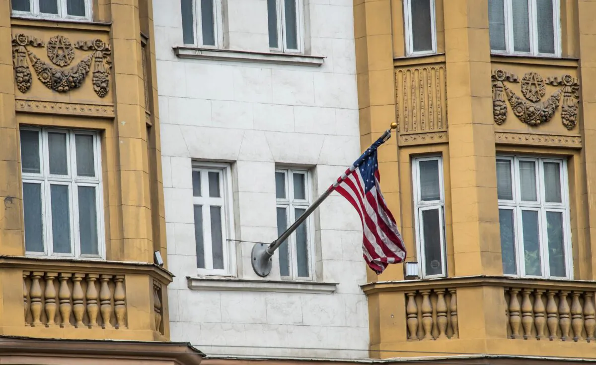 The U.S. embassy building in Moscow, Russia, on July 31, 2017. (Mladen Antonov/AFP via Getty Images)