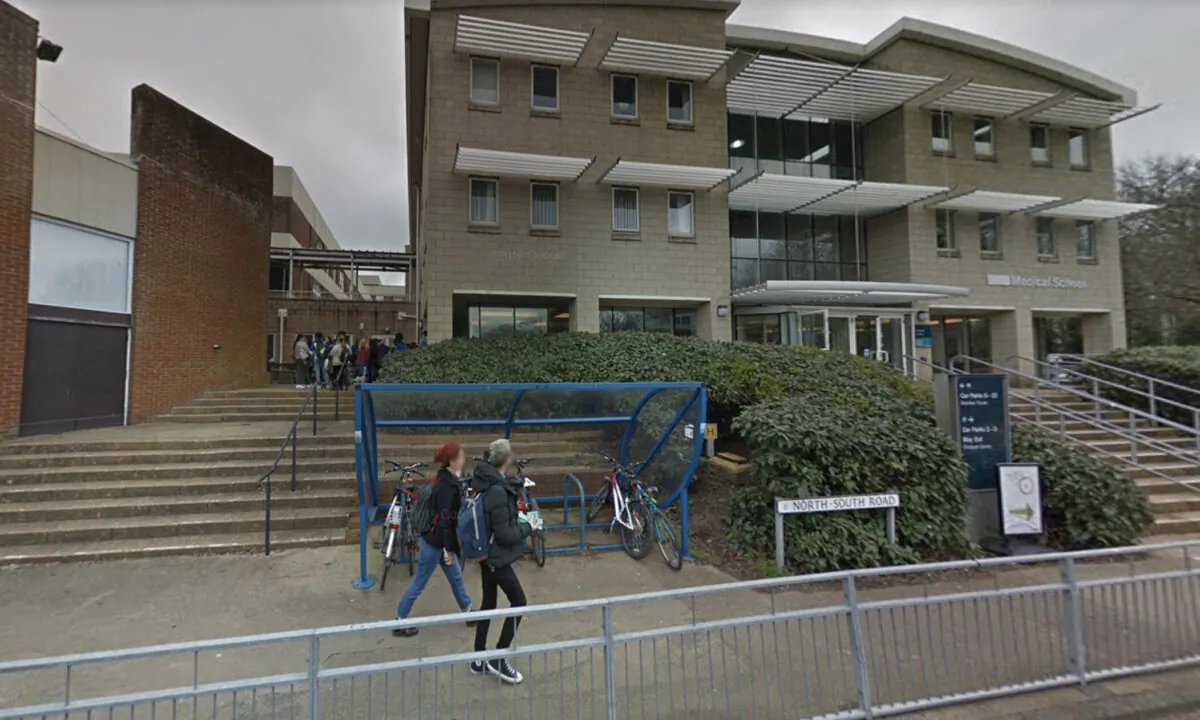 A screenshot from Google Maps of students at the campus of University of Sussex in Brighton, England, taken on Oct. 8, 2021. (Screenshot via Googlemaps.com)