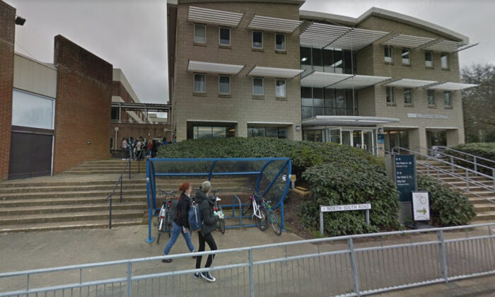 A screenshot from Google Maps, taken on Oct. 8, 2021, of students at the campus of University of Sussex in Brighton, England. (Screenshot via Googlemaps.com)