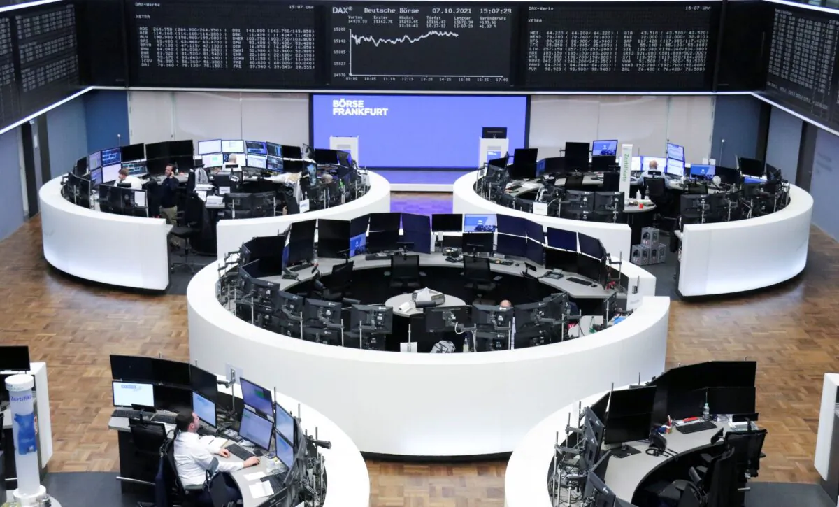 The German share price index DAX graph is pictured at the stock exchange in Frankfurt, Germany on Oct. 7, 2021. (Staff/Reuters)