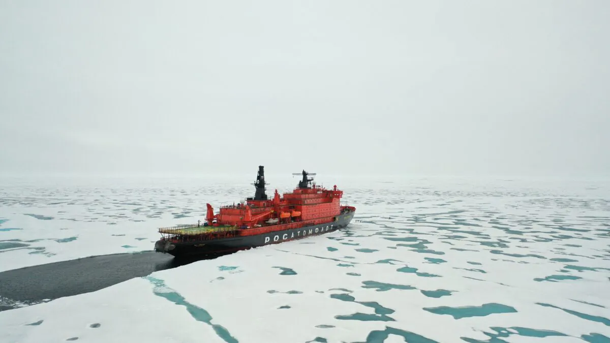 The Russian "50 Years of Victory" nuclear-powered icebreaker is seen at the North Pole on Aug. 18, 2021. (Ekaterina
Anisimova/AFP via Getty Images)