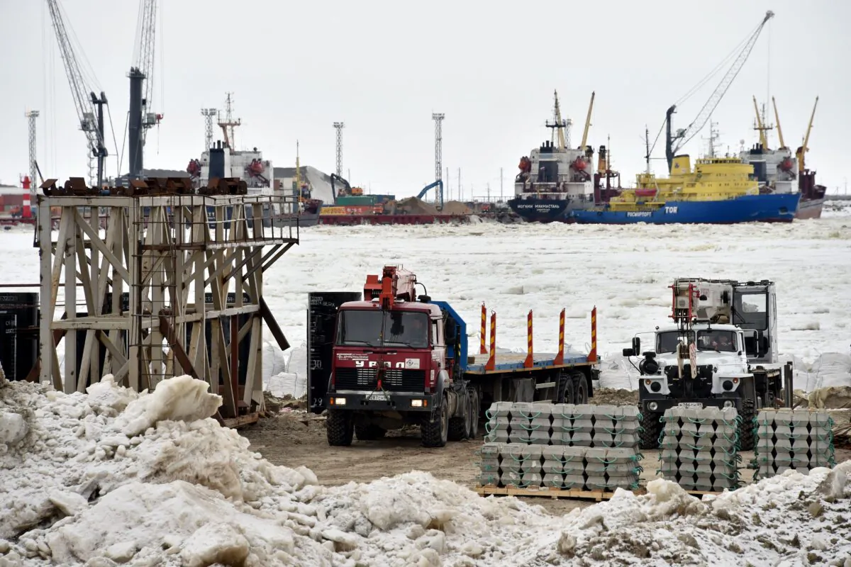The construction site of the port of Sabetta in the Kara Sea shore line on the Yamal Peninsula in the Arctic Circle on May 5, 2016. (Kirill Kudryavttsev/AFP via Getty Images)