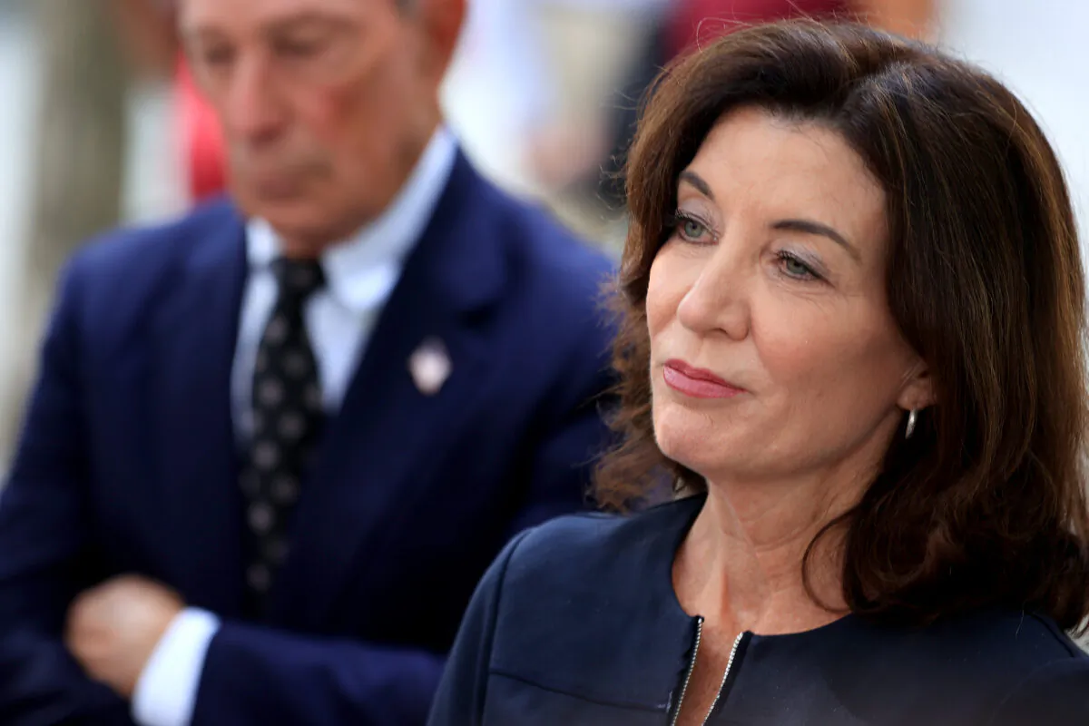 New York Gov. Kathy Hochul speaks to reporters in New York City on Sept. 8, 2021. (Chip Somodevilla/Getty Images)