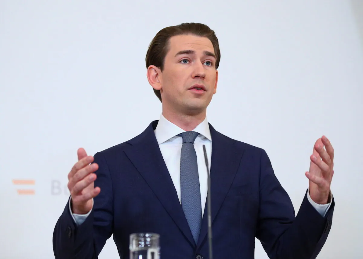 Austria's Chancellor Sebastian Kurz gives a statement at the federal chancellery in Vienna, Austria, on Oct. 9, 2021. (Lisi Niesner/Reuters)