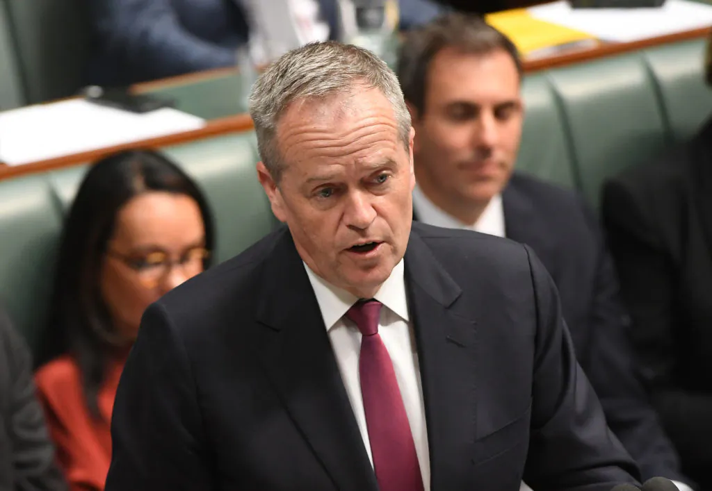 Labor MP Bill Shorten puts a question to the Government during Question Time in the House of Representatives at Parliament House in Canberra, Australia, on Nov. 25, 2019. (Tracey Nearmy/Getty Images)