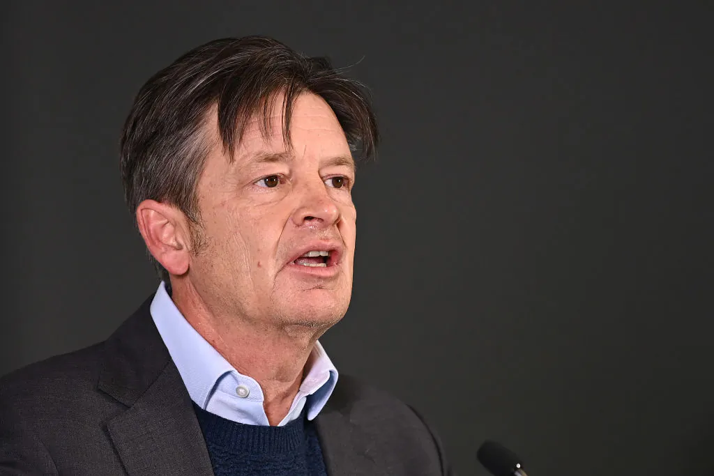 Former Victorian Minister for Disability, Ageing and Carers Luke Donnellan speaks to the media during a press conference in Melbourne, Australia, on Jun. 01, 2021. (Quinn Rooney/Getty Images)