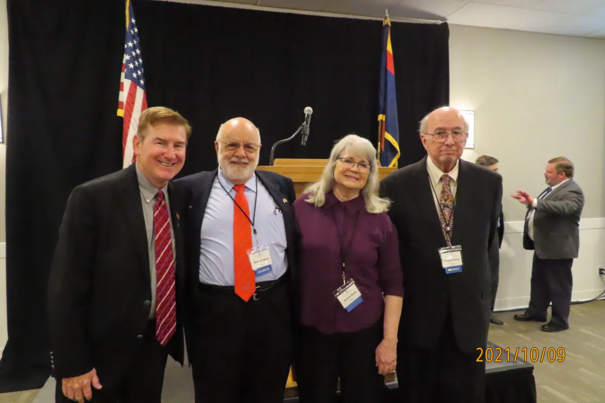 The National Federation of Republican Assemblies passed a resolution urging state officials and Congress members to work to stop organ harvesting of prisoners in China during a meeting in Scottsdale, Arizona, on Oct. 9. From left: Bill Cardoza, chairman of the Sacramento Republican Congress, Norman H. Reece, chairman of the Solano Republican Congress, his wife Jeanine Reece, and Mike Gomez, vice chairman of the Solano Republican Congress. (The Epoch Times)