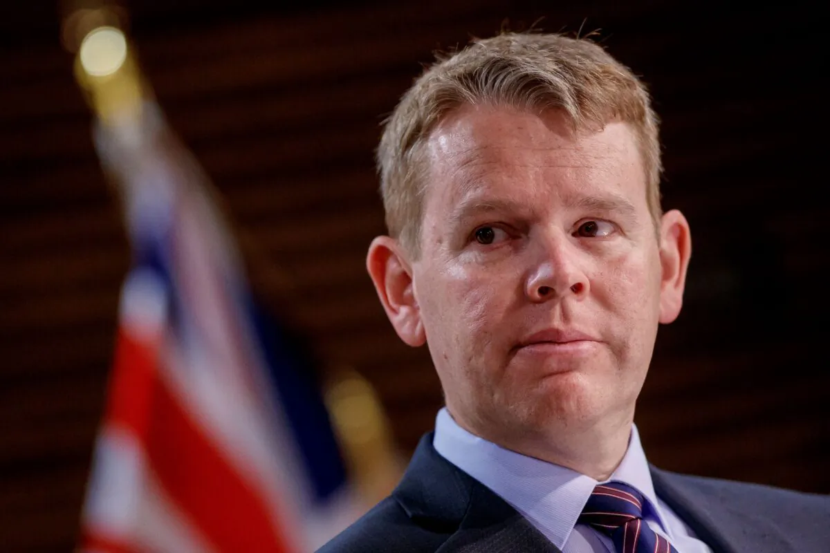 The then-New Zealand COVID-19 Response Minister Chris Hipkins addresses a press conference at Parliament in Wellington, New Zealand on Oct. 11, 2021. (Robert Kitchin/Pool Photo via AP)