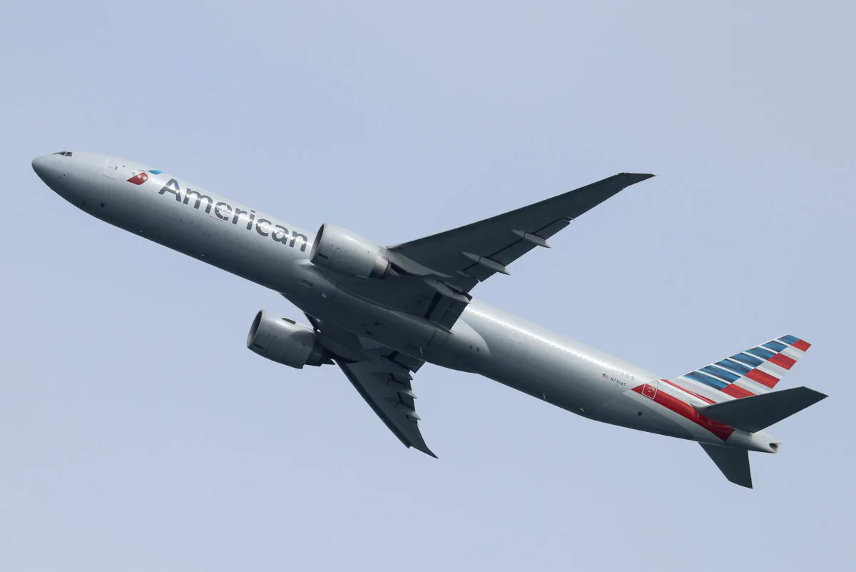 An American Airlines Boeing 777-300ER plane takes off from Sydney Airport in Sydney, Australia on Oct. 28, 2020. (Loren Elliott/Reuters)
