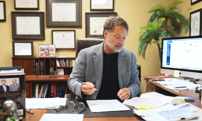 Florida attorney Jeff Childers in his Gainesville office on Oct. 12, 2021. (Amber Dorn for The Epoch Times)