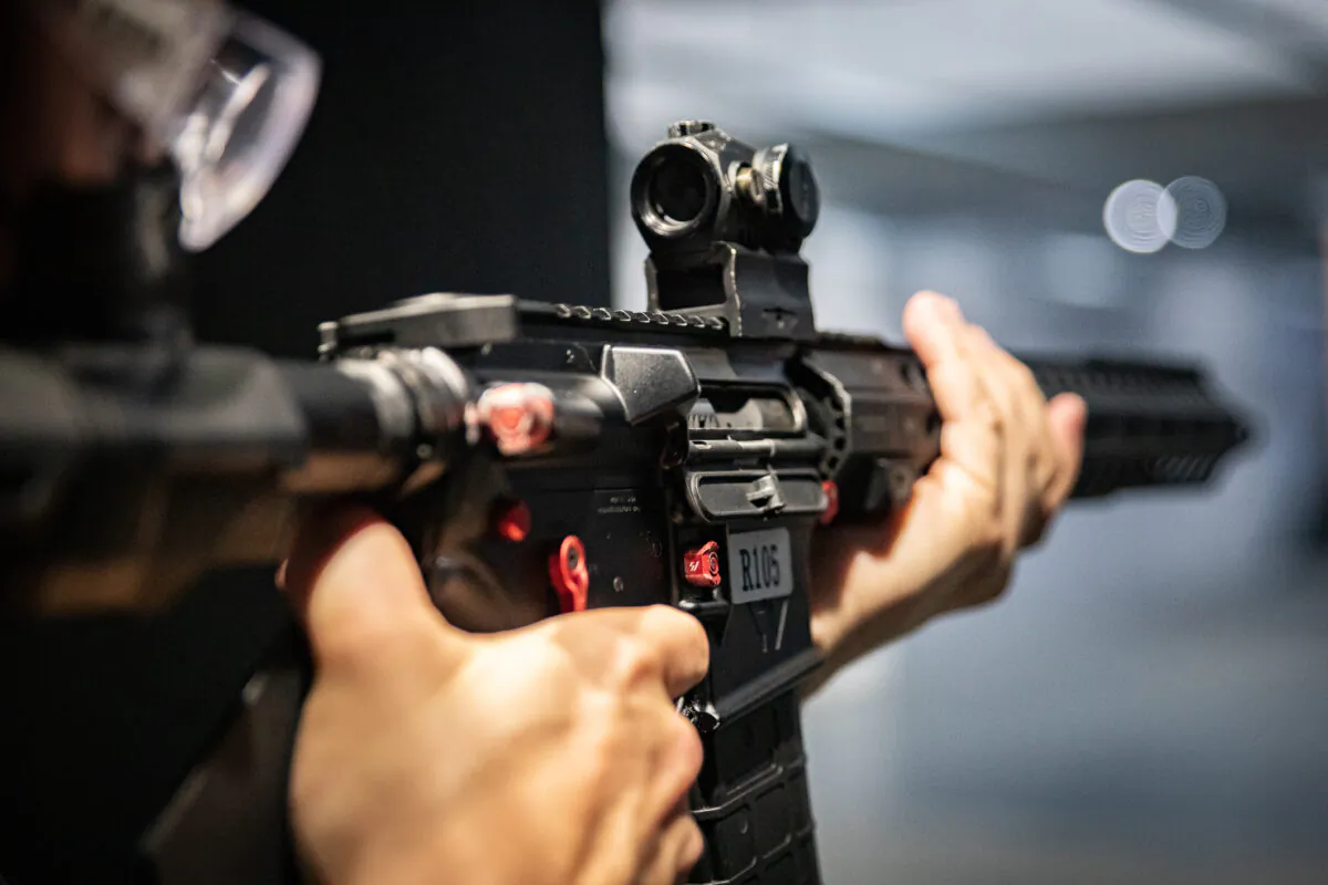 An AR-15 at FT3 tactical shooting range in Stanton, Calif., on May 3, 2021. (John Fredricks/The Epoch Times)