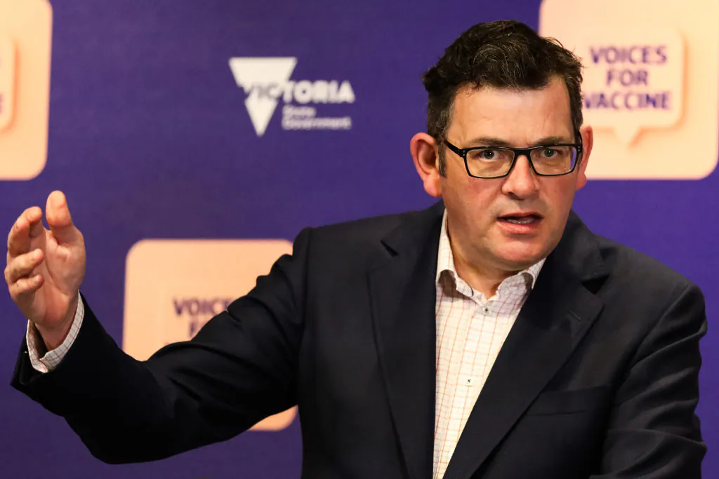 Premier of Victoria Daniel Andrews speaks during a press conference in Melbourne, Australia on Sept. 23, 2021. (Asanka Ratnayake/Getty Images)