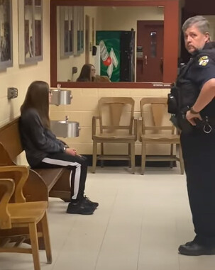 Grace being booked at the detention center in Laramie Wyoming after her Oct. 5 arrest at Laramie High School for not wearing a mask.
