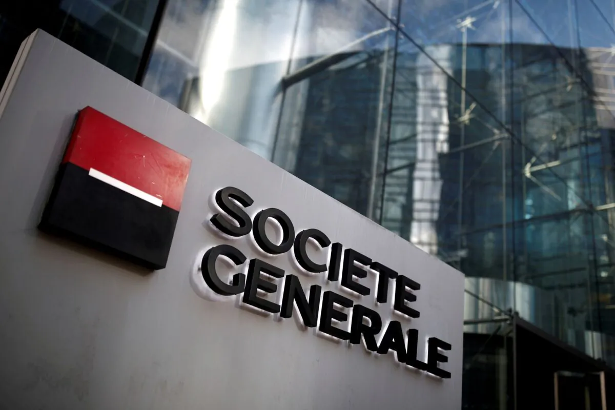 The logo of Societe Generale is seen on the headquarters at the financial and business district of La Defense near Paris, France on Feb. 4, 2020. (Benoit Tessier/Reuters)
