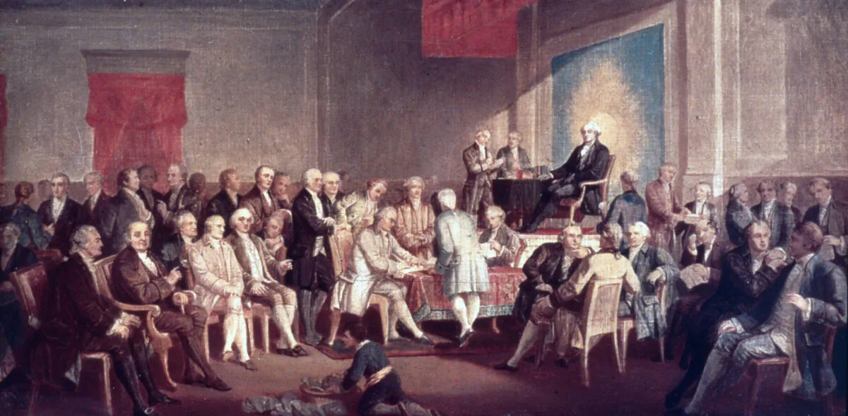 1787: The painting "Signing the Constitution of the United States" by Thomas Pritchard Rossiter. Painted in 1878, it resides at Independence National Historical Park, in Philadelphia. (MPI/Getty Images)