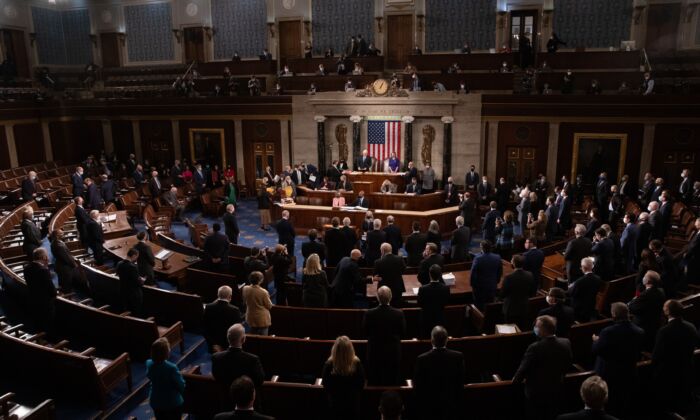 The House floor before a joint session of the House and Senate convenes to confirm the Electoral College votes cast in November's election, at the Capitol in Washington, on Jan. 6, 2021. (Graeme Jennings/Pool/AFP via Getty Images)