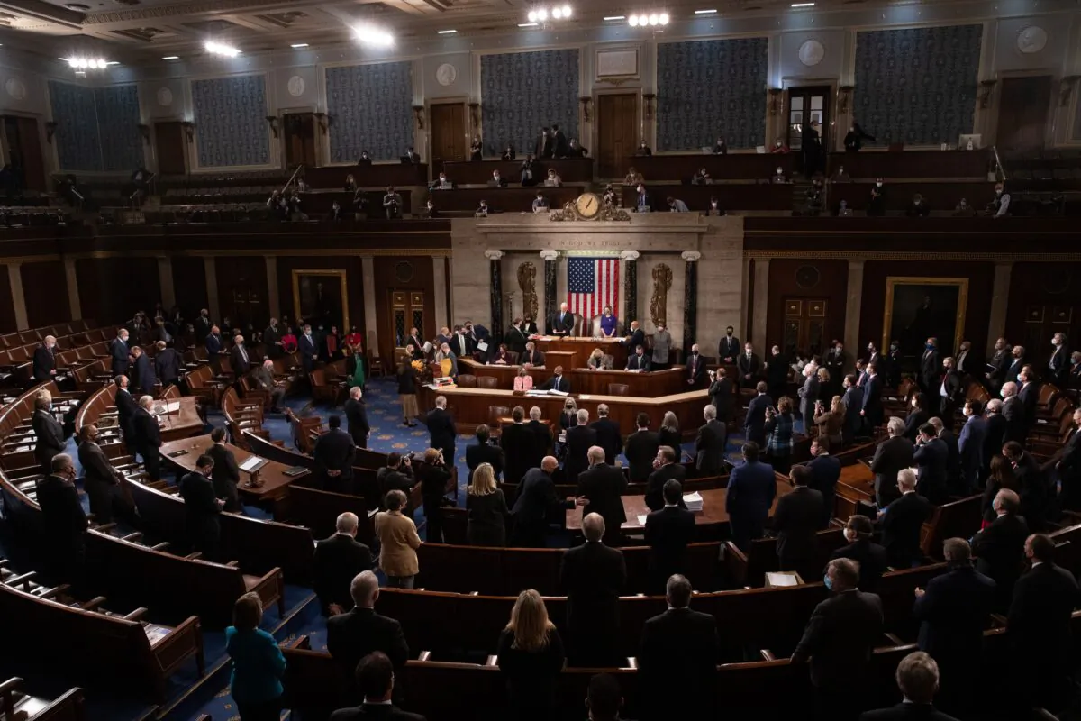 The House floor convenes before a joint session of the House and Senate convenes to confirm the Electoral College votes cast in November's election, at the Capitol on Jan. 6, 2021. (Graeme Jennings/Pool/AFP via Getty Images)