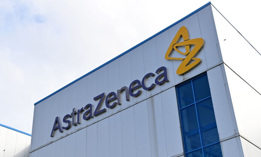 An office of British-Swedish multinational pharmaceutical and biopharmaceutical company AstraZeneca is seen in Cheshire, England, in a file photograph. (Paul Ellis/AFP via Getty Images)