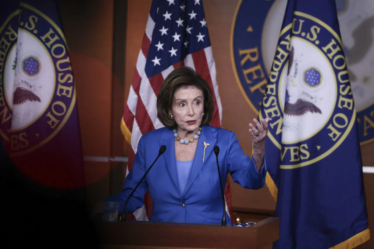 House Speaker Nancy Pelosi (D-Calif.) speaks at a news conference at the U.S. Capitol in Washington, on Oct. 12, 2021. (Anna Moneymaker/Getty Images)