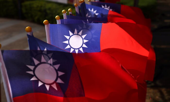 Taiwan flags can be seen at a square ahead of the national day celebration in Taoyuan, Taiwan, on Oct. 8, 2021. (Ann Wang/Reuters)