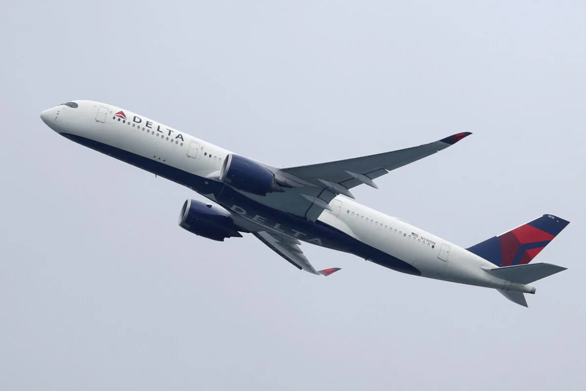 A Delta Air Lines Airbus A350-900 plane takes off from Sydney Airport in Sydney, Australia, on Oct. 28, 2020. (Loren Elliott/Reuters)