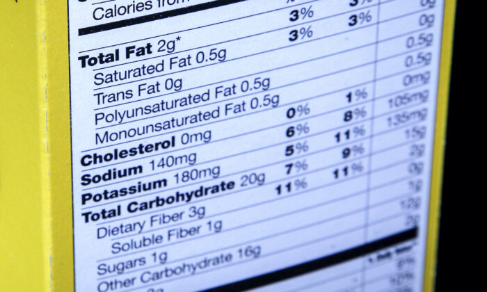 The nutrition facts label on the side of a cereal box on Jan. 23, 2014. (J. David Ake/AP Photo)