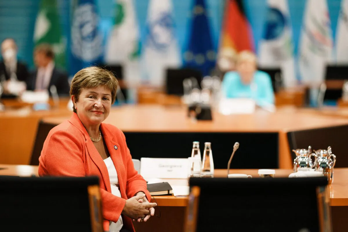 Managing Director of the International Monetary Fund (IMF) Kristalina Georgieva poses for photographers during a meeting at the German chancellery in Berlin, Germany, on Aug. 26, 2021. (Clemens Bilan/Pool/AFP via Getty Images)