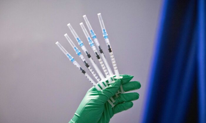 Syringes of the Pfizer-BioNTech at a Covid-19 vaccination centre in the city of Sale, on October 5, 2021. (Fadel Senna/AFP/Getty Images)