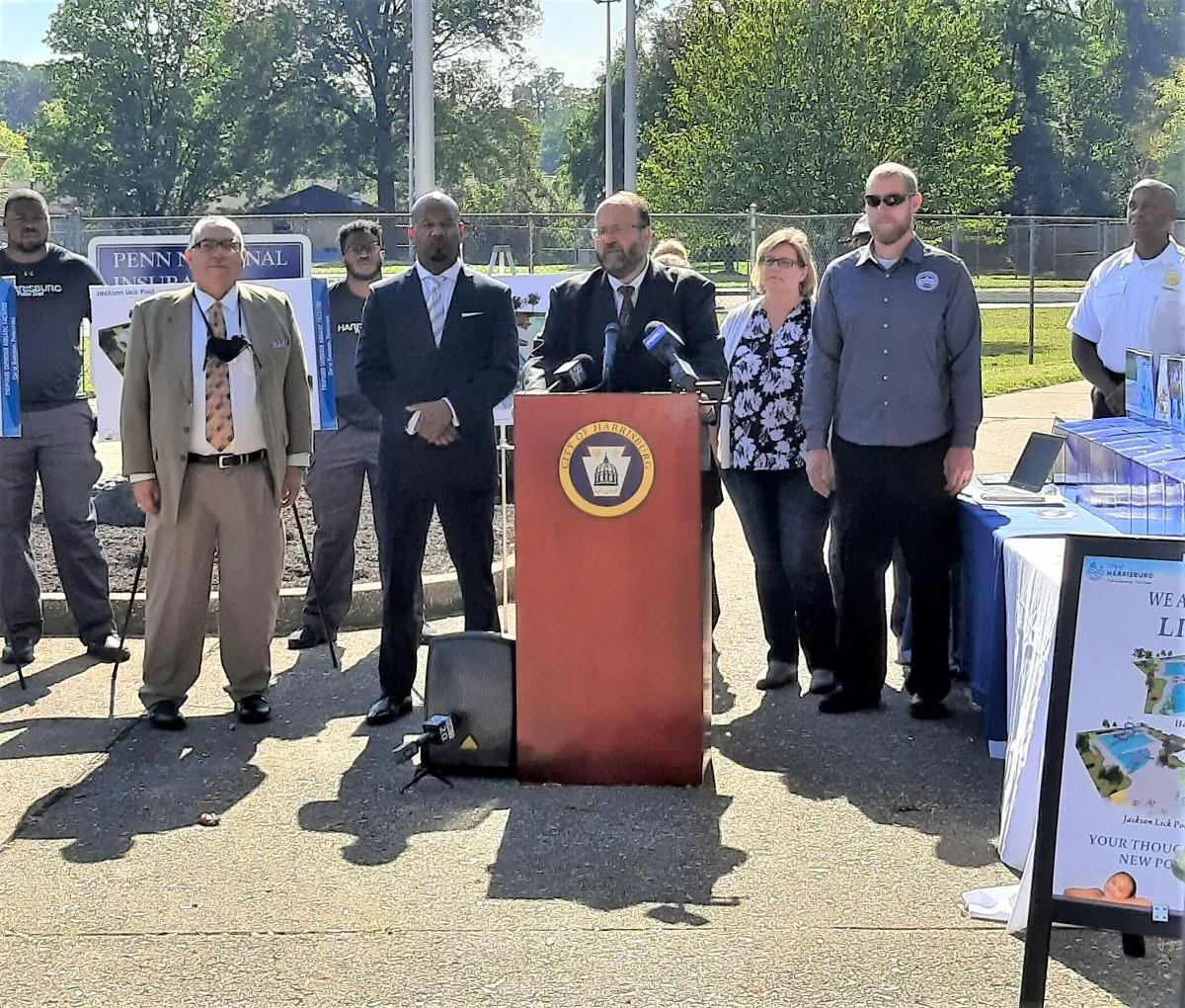 Harrisburg, Pennsylvania Mayor Eric Papenfuse speaks on Thursday, Oct. 14, 2021, at the Hall Manor Pool. (Courtesy: City of Harrisburg)