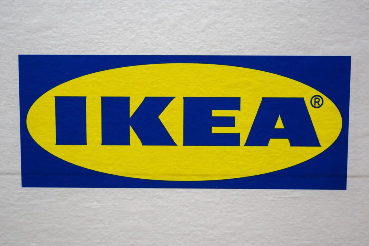 The Ikea logo is pictured at company's booth during the Tokyo Game Show in Chiba Prefecture on Sept. 30, 2021. (Charly Triballeau/AFP) via Getty Images)