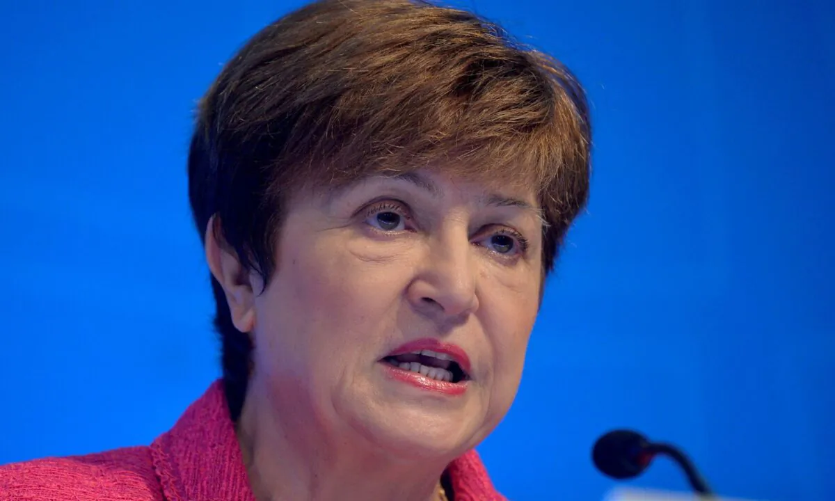 International Monetary Fund (IMF) Managing Director Kristalina Georgieva makes remarks at an opening news conference during the IMF and World Bank's 2019 Annual Fall Meetings of finance ministers and bank governors, in Wash., on Oct. 17, 2019. (Mike Theiler/Reuters)